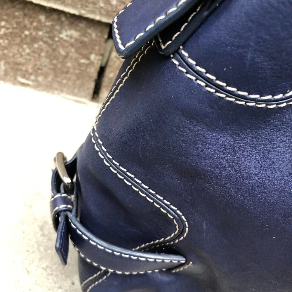 VTG MICHAEL KORS Full Leather Shoulder Purse Hand Bag Blue Bucket Design…​​​​